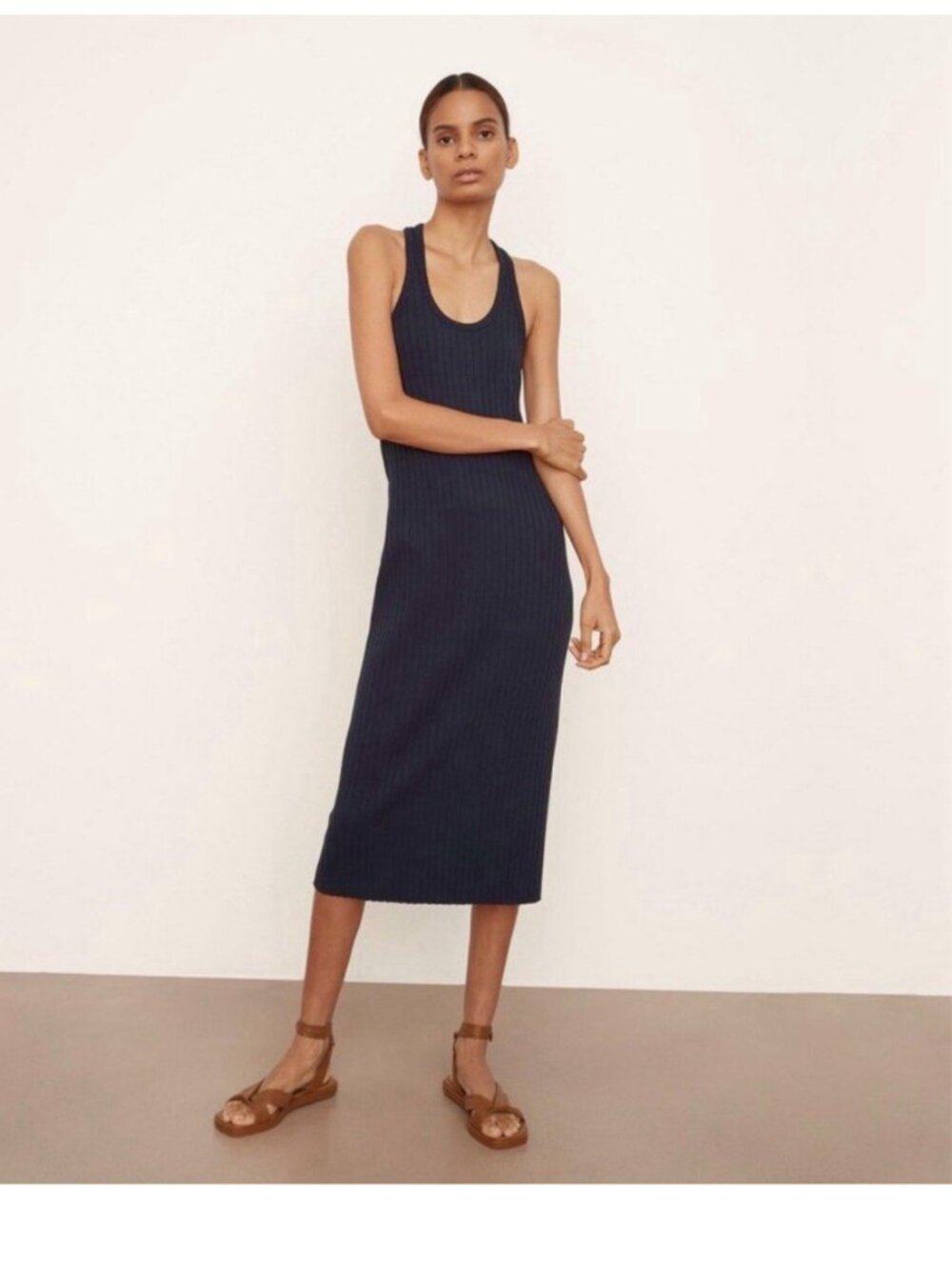 VINCE Rib Knit Racerback Dress in Black Size XS